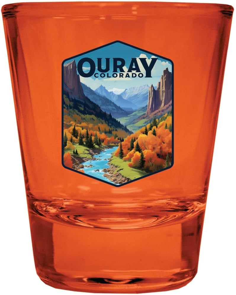 Ouray Colorado Mountains and River Design Souvenir Full Color 2oz Shot Glass Orange Single