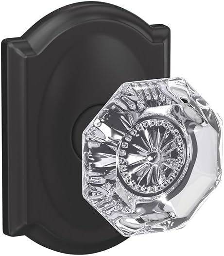 Schlage Custom FC172 ALX 622 CAM Alexandria Non-Turning Glass Knob with Camelot Trim, Matte Black