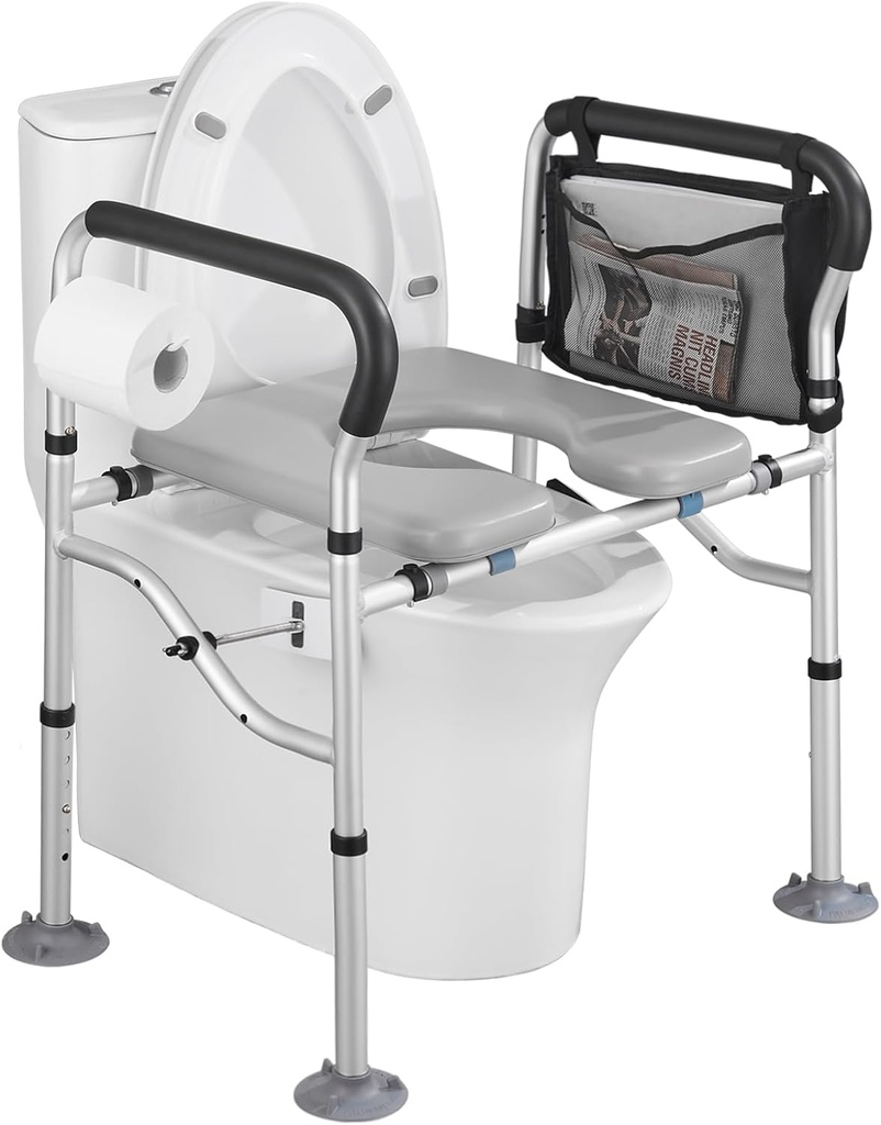 Raised Toilet Seat 400lbs, Toilet Seat Risers for Seniors, Handicap Elevated Toilet Seat with Handles & Padded Seat, Commode Chair with Adjustable Height & Width, for Elderly, Pregnant, Fit Any Toilet