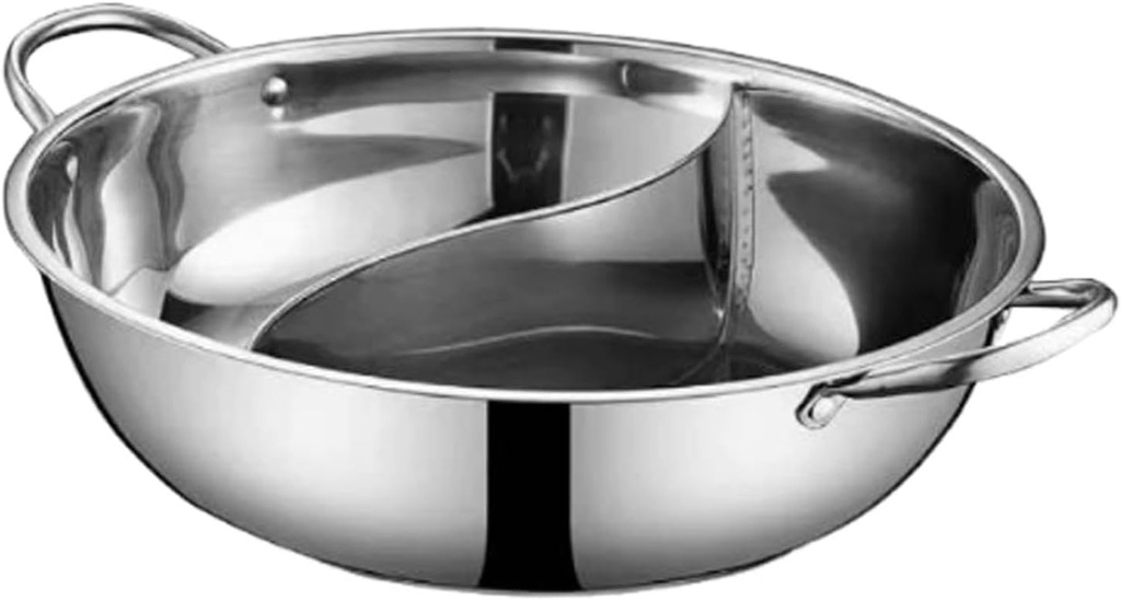 Divided Pot for Cooking Stainless Steel Pot with Divider Soup Pot Divided Hot Pot Shabu Shabu Pot for Home Family Household, 34cm