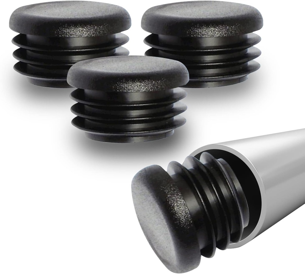 Prescott Plastics 1" (25.4mm) Outer Diameter Ribbed Plastic Hole Plugs, Round Black Metal Tubing End Caps, StrongFurniture Leg Inserts, Impact & Weather Resistant, Made in The USA - 4 Pack