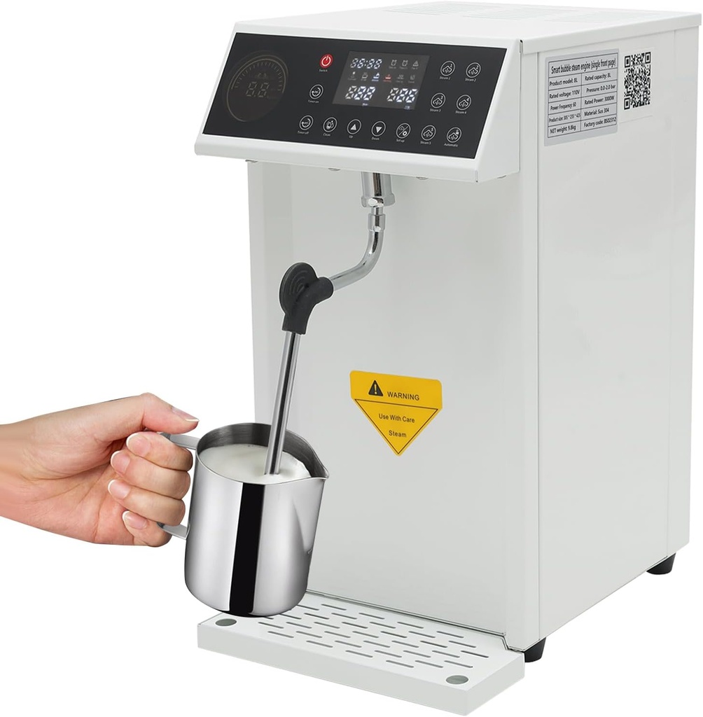 Commercial Steam Milk Foam Machine,8L Electric Commercial Milk Frother,Multi-Purpose Espresso Coffee Milk Foam Machine with LED Display for Espresso Coffee,Tea Shop,Dessert Shop,Milk (8L White)