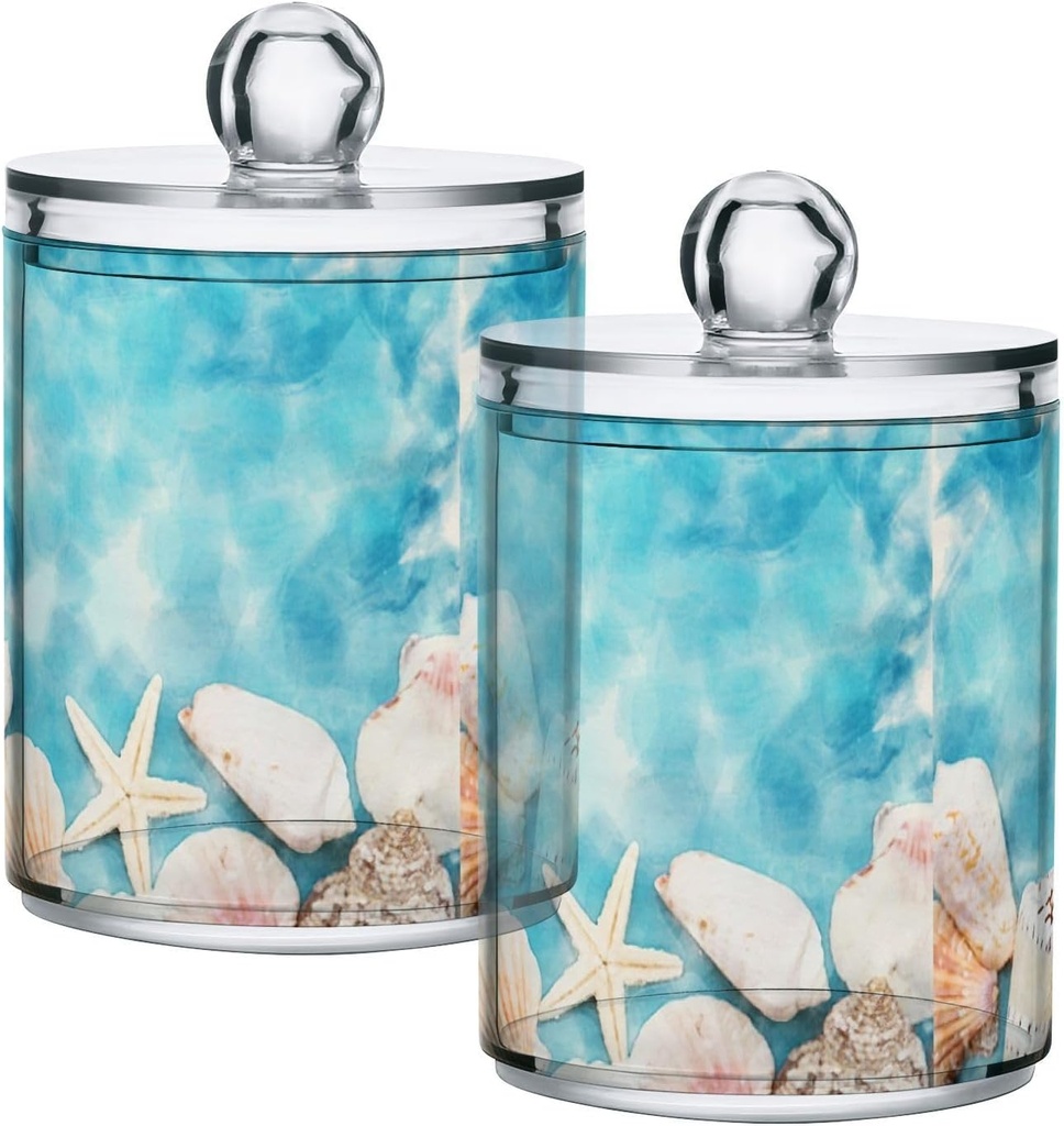 Beach Seashell 2PC Airtight Transparent Glass Storage Jar, Food Storage Container Glass, Can Store Candy, Salt, Coffee Beans, With lid, Easy To Use