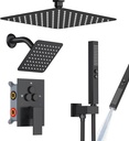 Shower Faucet Set Shower System - EMBATHER Push Button Diverter Dual Shower Faucet Valve Kit with Rainfall Ceiling Mount 10 Inch Shower Head 6 Inch Wall Mount, for Couple (Standard-10'', Matte Black)