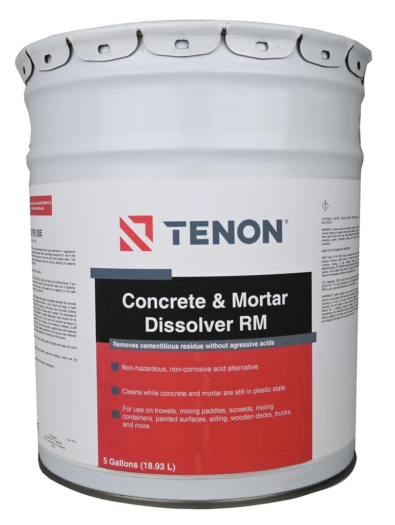Tenon Concrete & Mortar Dissolver RM - Remove Concrete, Cement, Mortar, Grout, Stucco, and Masonry from Equipment, Mixers,and Machinery, Commercial, Heavy-Duty (5 Gallon)