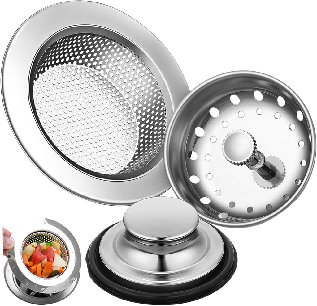 3Pcs Kitchen Drain Stopper, Stainless Steel Kitchen Sink Drain Strainer with Handle, Anti-Clog Universal Kitchen Sink Plug for Kitchen Sinks, Bathroom Sinks Kitchen Sink Plug