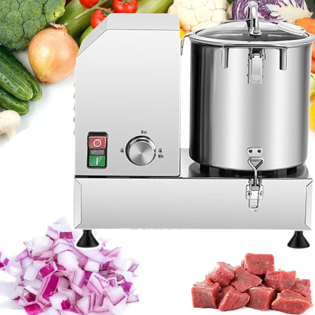 Commercial meat and vegetable food processor, adjustable speed food chopper with transparent window, commercial stainless steel electric chopper (6L)