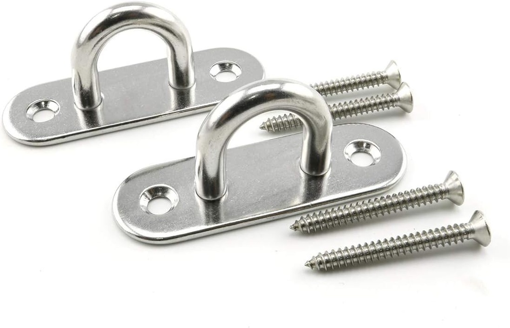 2-Pack M8 Strip Type Eye Plate with Enclosed Hook 304 Stainless Steel Heavy Duty Ceiling & Wall Mount Hanging Hardware Fitting for Yoga Hammock Swing Marine Boat Application