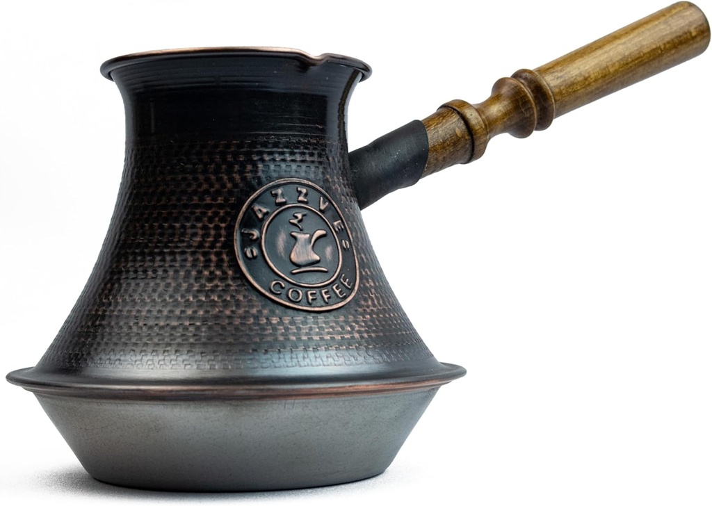 Handmade Armenian Coffee Pot 27 Fl Oz (800ml) - Copper Jazva - Turkish Arabic Greek Cezve Jezve Ibrik Turka Jazve Maker - wooden handle - for INDUCTION and any other stoves (Jazzve)