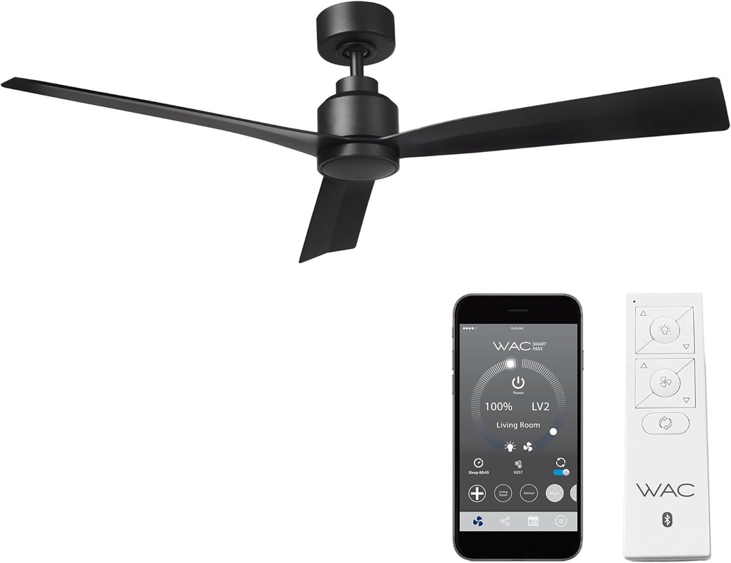 Clean Indoor/Outdoor 3-Blade Smart Compatible Ceiling Fan 52in Matte Black with Remote Control and Wall Cradle. Works with iOS/Android, Alexa, Google Assistant, Samsung SmartThings, and Ecobee.
