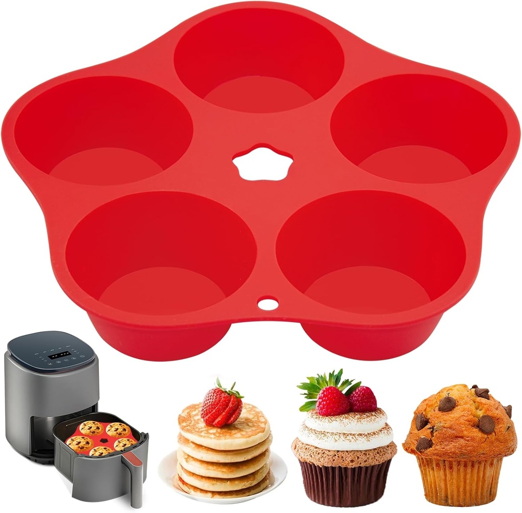 Silicone Air Fryer Muffin Pan Mini Egg Bite Mold for Oven Baking,1 Pcs Round Muffin Tins Cups Cake Pan Tray for Air Fryer Liners Basket Accessories Baking Muffin Cakes Pancake Quiche