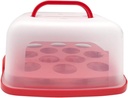 11 Inch Portable Square Cake Carrier with Handle Red