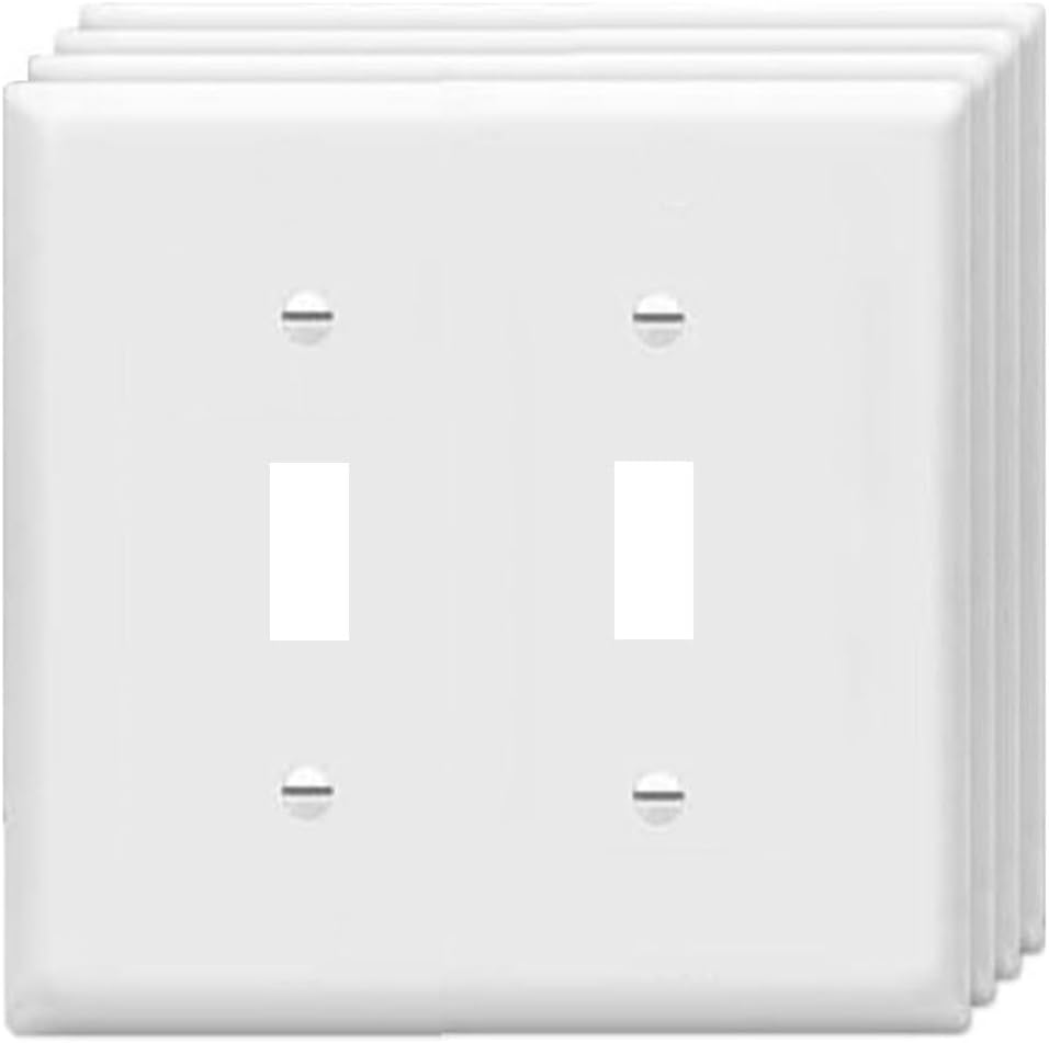 Toggle Light Switch Wall Plates 2-Gang Switch Electrical Cover Plate Unbreakable Thermoplastic Faceplate, White (4 Pack)