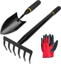 Garden Tool Set, 2 Piece Heavy Duty Gardening Hand Tools with Comfortable Handle, Including Garden Trowel and 6-Tine Rake, Durable Gardening Gift for Kids Men Women