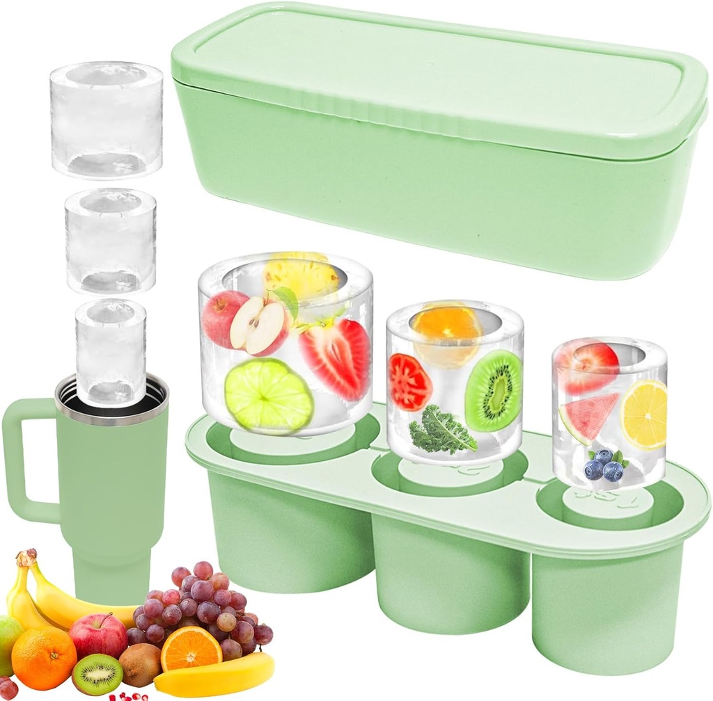 Stanley 40 oz tumbler Ice Tray with Handle, Stanley Cup Silicone Ice Moulds, Ice Maker, Ice Cup Moulds, Stanley Cup Accessories, Cocktail Ice Tray,Coffee, Cold Drinks (Green)