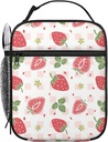 Strawberry Lunch Box Insulated Lunch Bag for Women Men Reusable Cooler Tote Bag With Front Pocket for Work,Picnic,Travel,Camping