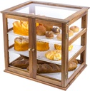 Pastry Display Case,Cookie Display, Professional-Grade Retail Bakery Display Case,,3 Tier Premium Acacia Wood and Clear Acrylic Bread Box,with Removable Trays and Rear Doors for Home or Commercial Use