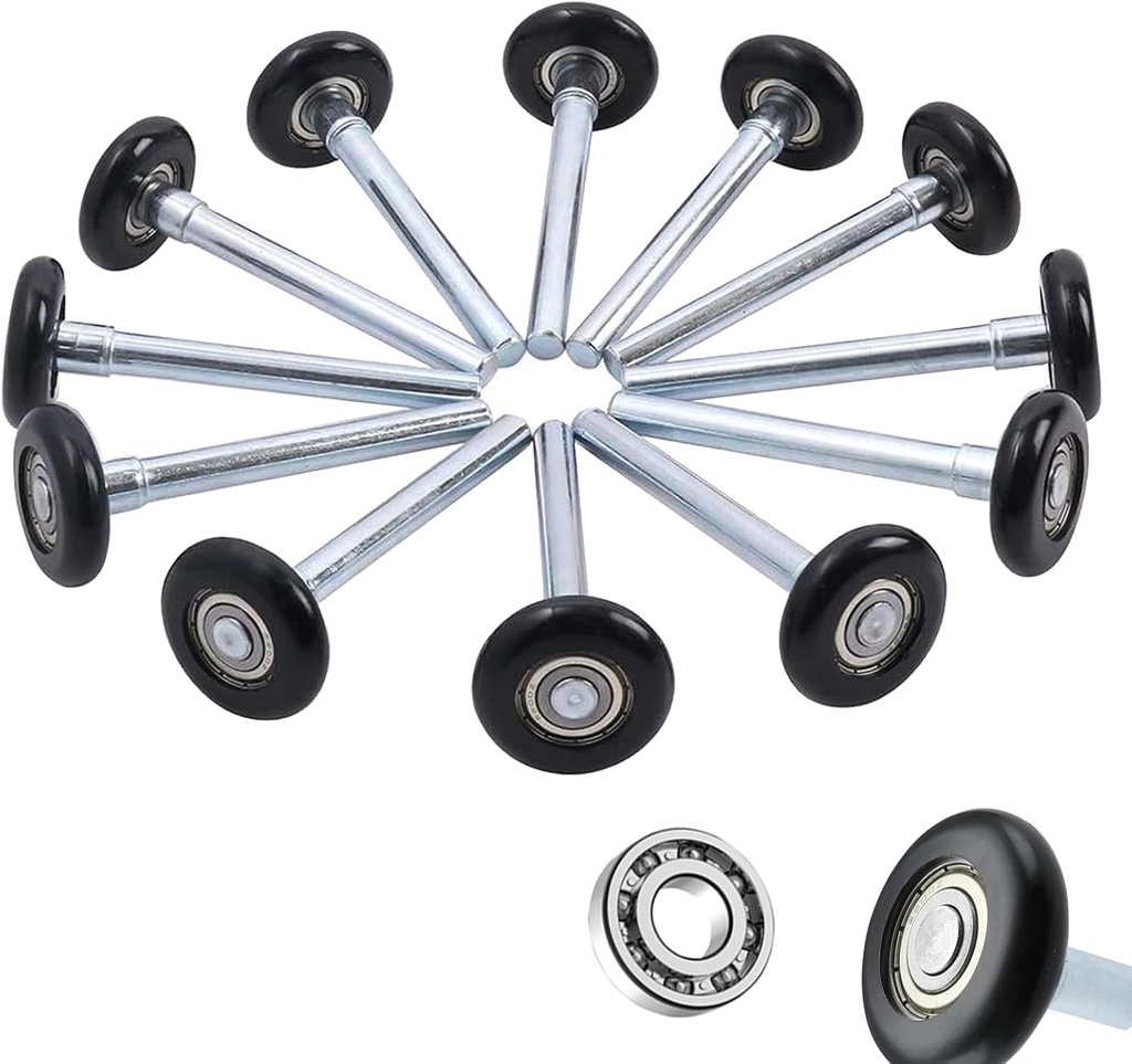 HOME MASTER HARDWARE 2" Nylon Garage Door Rollers 12 Pack,Garage Door Wheels Replacement 4" Stem,Garage Door Repair Service,Quiet 6200Z Precision Bearings,Black