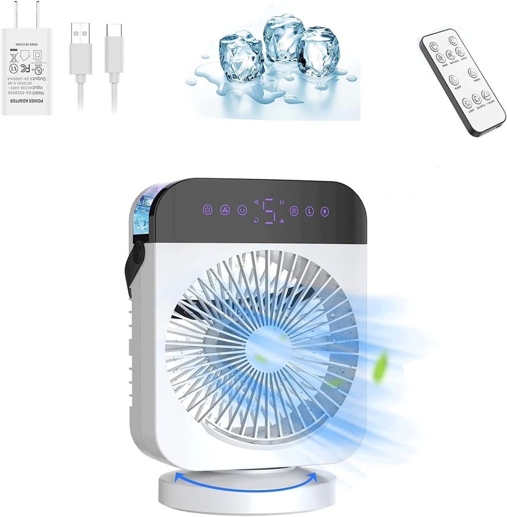 Portable Air Conditioner Fan,Small AC with Remote Control,4-in-1 Mini Air Cooling Fan,4 Wind Speeds Modes USB Desk Cooling Fan,Personal Air Conditioner Evaporative Air Cooler for Room/Office