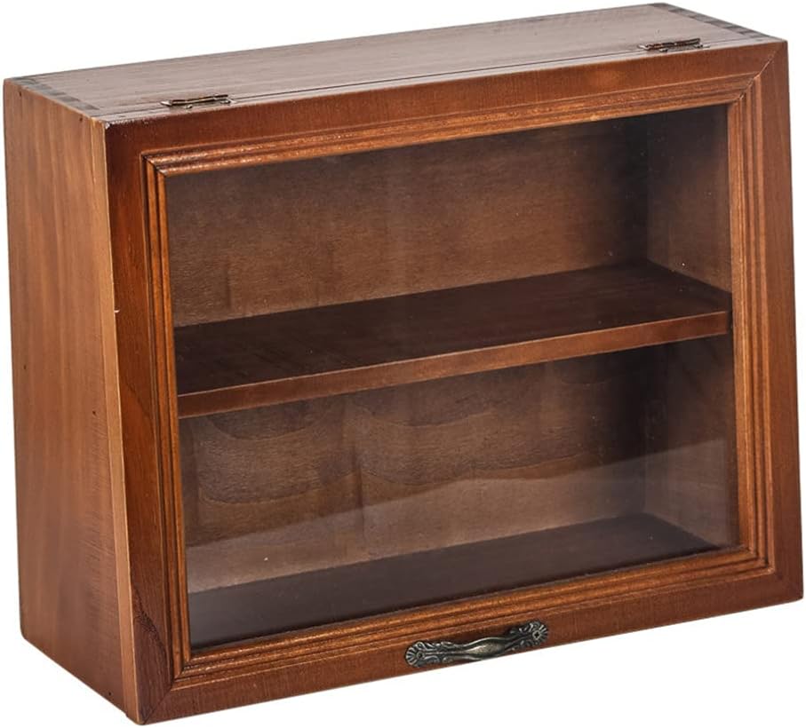 DOITOOL Wood Rack Organizer Wooden Bread Box- Double Layer Bread Container with Clear Window- Rustic Farmhouse Style Bread Storage Container for Kitchen Countertop Cosmetic Holder Wood Case