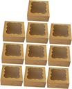 10pcs Kraft Bakery Boxes with Window for Cakes Cupcakes and Cookies Easy Assembly Paper Dessert Packaging and Treats