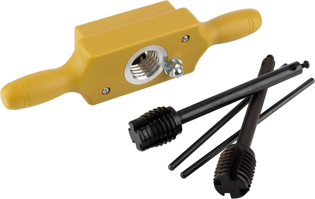 Tap and Die Set - 1 Inch Jig Dowel Thread Tap Kit Cuts Male and Female Wooden Threads with Two-Handed Thread Box, Bottoming Tap, Steel Cutters and Aluminum Wear Fittings by Kings County Tools