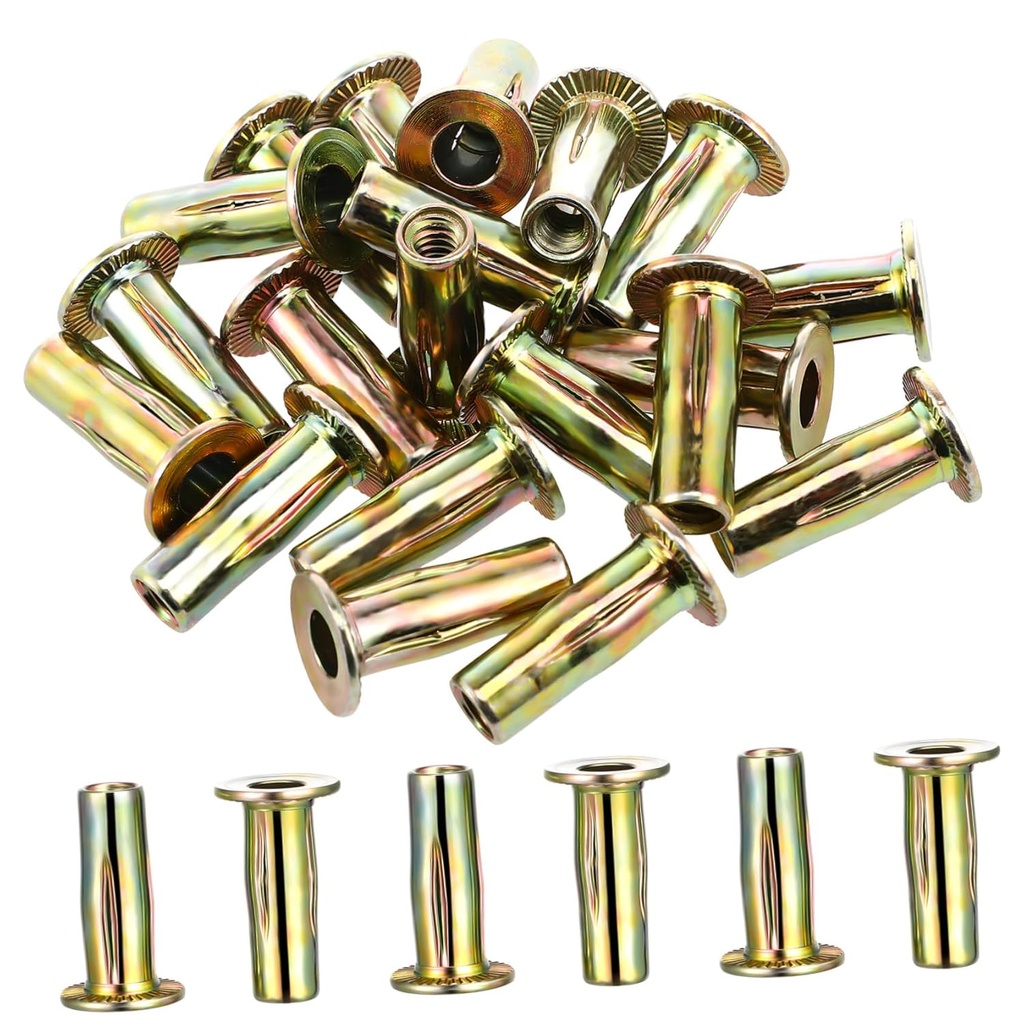 LIFKOME 20 Pcs Pre-bulbed Shank Rivet Nuts Flat Head Threaded Insert Nuts Thread Metal Construction for Industrial and Home Renovation Projects