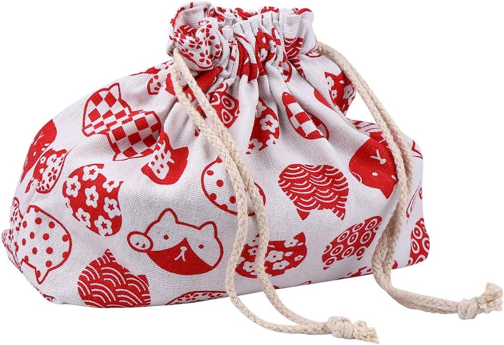 TOYANDONA Bento Box Drawstring Lunch Bag Double-Layer Thickened Japanese Style Bento Tote Pouch Candy Holder Pack for Home Wedding Birthday Party Red Anime Lunch Box
