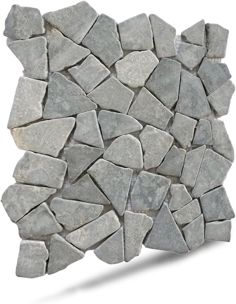 Ash Grey Random Mosaic, Tumbled Stone Back Splash Tiles for Kitchen Walls, Shower and Bathroom Floors, and Outdoor Areas (11.4" X 11.4")