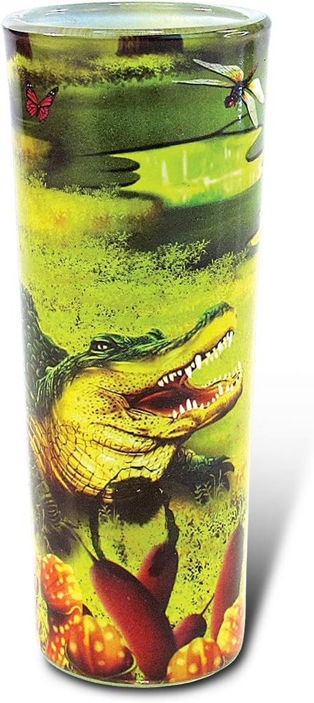 Puzzled Alligator Full Shooter Shot Glass, 1.84 Oz. Game Beverage Tequila Cocktail Whisky Vodka Novelty Glassware Handcrafted Drinkware Wildlife Animal Themed