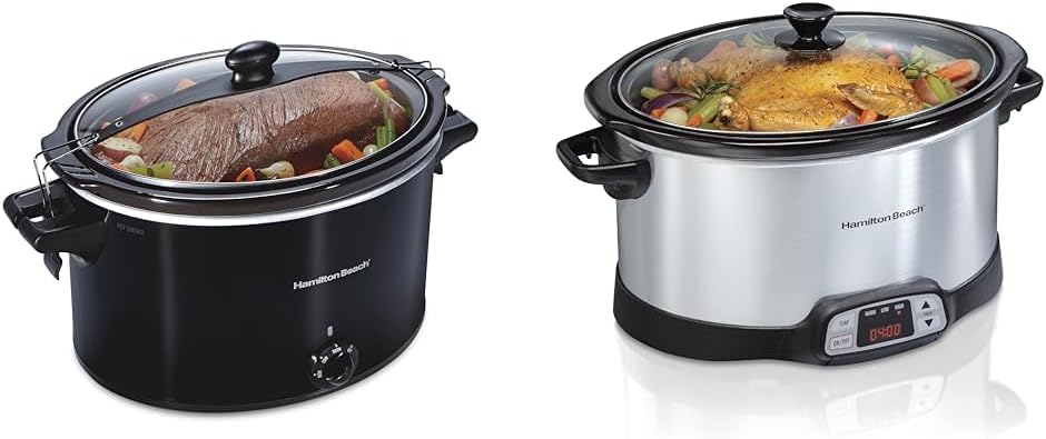Hamilton Beach Slow Cooker, Extra Large 10 Quart, Stay or Go Portable With Lid Lock, Dishwasher Safe & 8 Quart Programmable Slow Cooker with Three Temperature Settings
