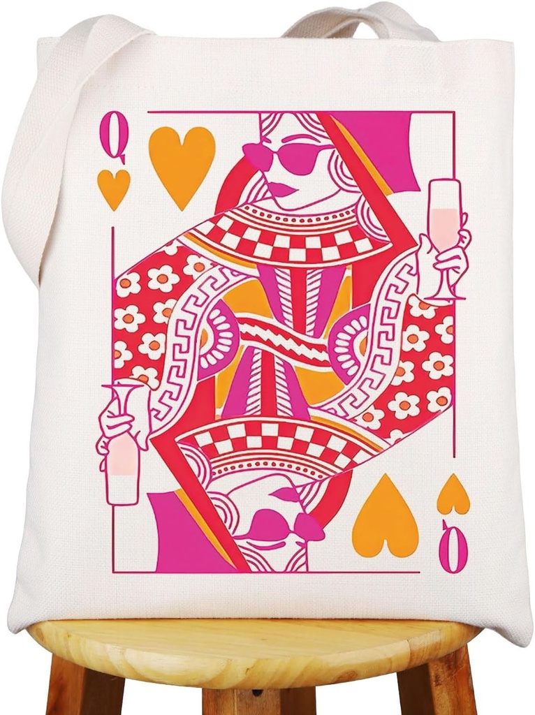 WZMPA Queen Of Hearts Poker Tote Bag - Gambling Theme Gift with Playing Card Design