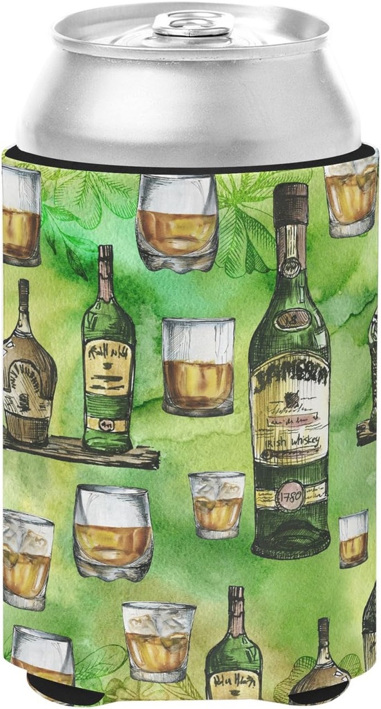 Caroline's Treasures BB5757CC Irish Whiskey Can or Bottle Hugger Cooler Washable Drink Sleeve Collapsible Beverage Insulated Holder, Can Hugger, Multicolor