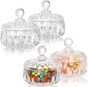 Foraineam 4 Pack Glass Candy Dish with Lid, 8 oz Clear Decorative Candy Bowl, Crystal Covered Candy Jar Cookie Storage Container for Food Storage and Organization Kitchen, Office, Home Decoration