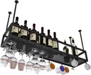 Ceiling Hanging Wine Rack with Glass Holder and Shelf | Upside Down Wine Glass Rack with Boom Adjustable Height Bottle Holder Wine Champagne Goblets Stemware Racks, for Kitchen Cellar bar (60x25