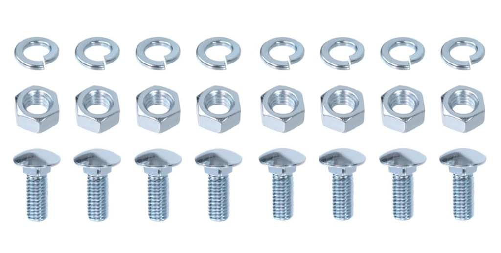 Front Rear Bumper Bolts Kit Capped Round Head Compatible with Ford 7/16-14x1-1/4 (8 Set); Long Carriage Chrome Bumper Bolts, Hex Nuts, and Lock Washers; 7/16 Carriage Bolt