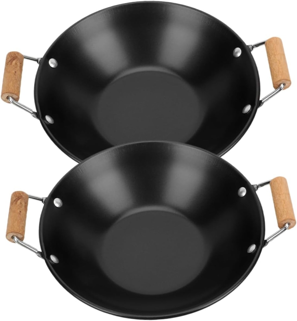 PRETYZOOM 2pcs Stainless Steel Hot Pot Wooden Handle Lightweight Cooking Pots for Seafood High Temperature Resistant for Household Use