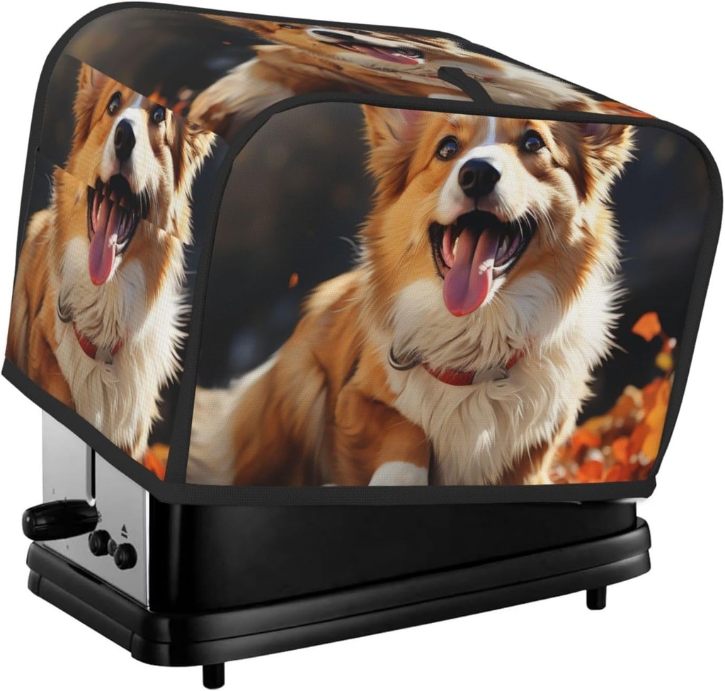 Cute Corgi Dog 2 Slice Toaster Covers Bread Machine Cover Quilted Dustproof Fingerprint Protectors Small Washable Appliance Cover Bread Maker Dust Protection Universal Size