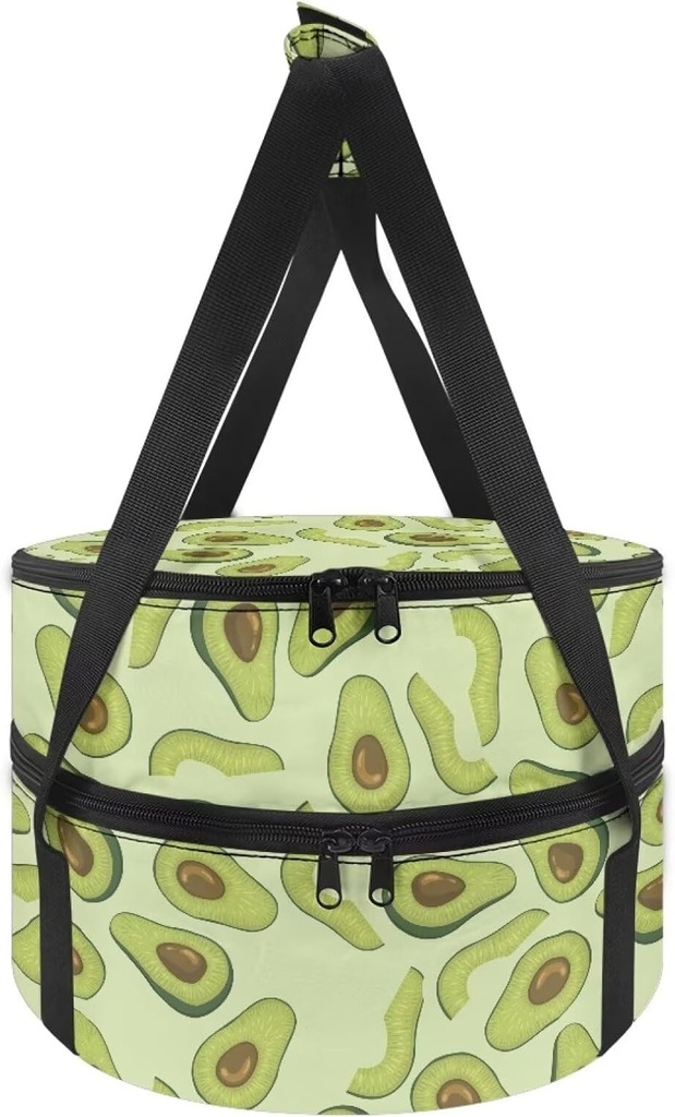 Avocado Double Casserole Carrier Insulated Round Pie Carriers for Transport 2 Compartments Insulated Food Carrier Cake Carrying Case for Potluck Parties Picnic 13"