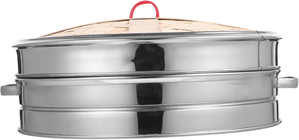 Zerodeko 1set Stainless Steel Multifunctional Steamer Bamboo Lid for Dumplings Buns and Dim Sum Double Ear Design Kitchen Gadget for Healthy Cooking