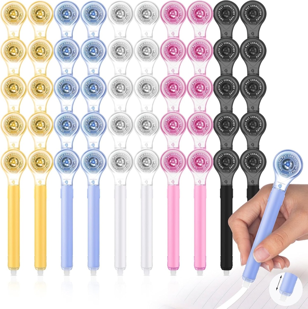Marspark 50 Pcs Correction Tape Pen 5 Color Pen Shape White Correction Tape Push-Pull Protective Easy to Use Applicator for Instant School Office Supplies, 1/5" x 236"