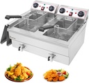 25QT/23.6L Commercial Deep Fryer with Basket and Lid, 3400W Electric Fryer with Adjustable Temperature & Timer, Stainless Steel Countertop Oil Fryer for French Fries, Onion Rings, Donuts