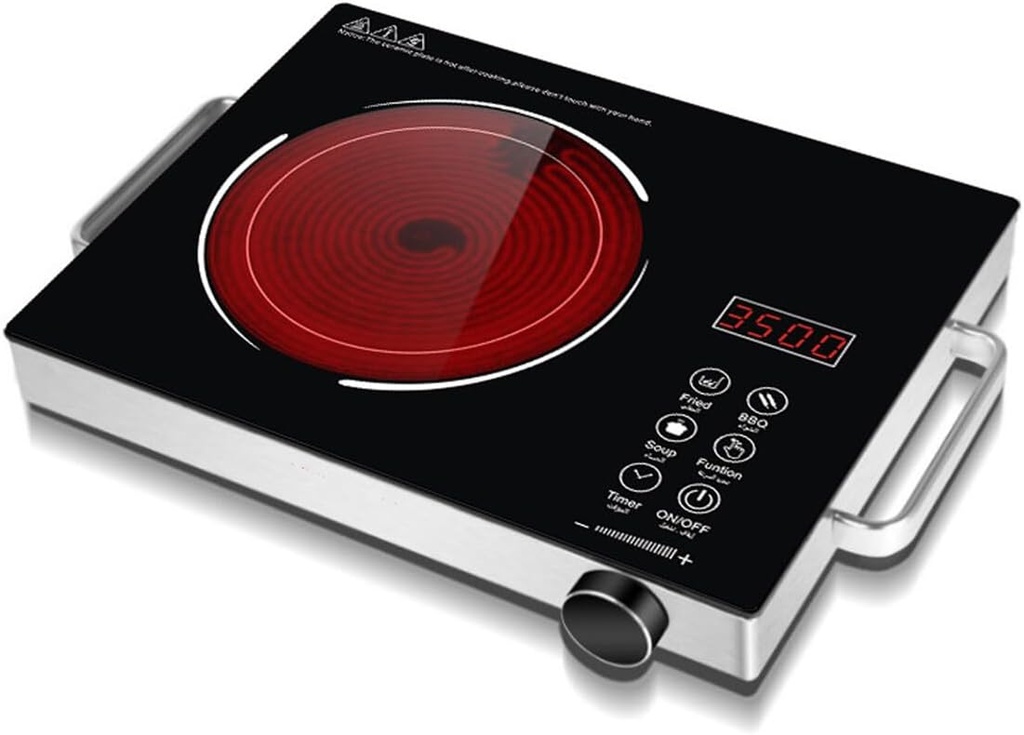 Portable Electric Stove 110V, 3500W Electric Hot Plate with Handle, Ceramic Infrared Countertop Burner, Knob Control Single Burner Electri Cooktop, Timer, Safety Lock