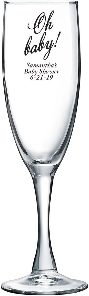 Personalized Color Printed Champagne Flute - Oh Baby - Black - 144 pack