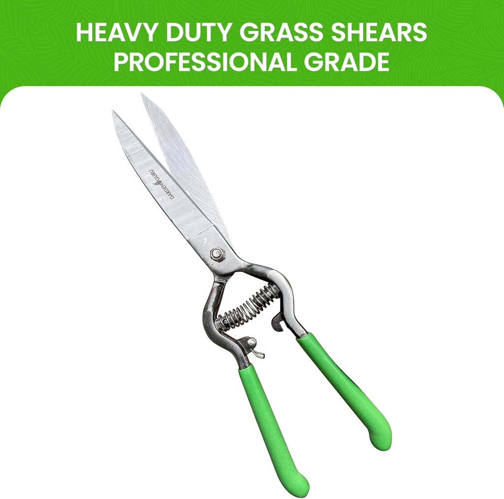 GARDEN GURU Hand Grass Clipper Scissors – Classic Forged Steel Grass Shears Pruners – Comfort Grip Handles – Perfect for Hand Edging Lawn, Trimming Shrubs & Flowers, Gardening, Landscaping (2 Pack)