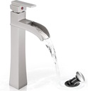 Brushed Nickel Bathroom Vessel Sink Faucet, 12 Inch Brass Waterfall Tall Bathroom Faucet 1 Hole with Drain, Single Handle for Countertop Vanity Modern Retro Farmhouse Bowl Sink, 5 Mins Install