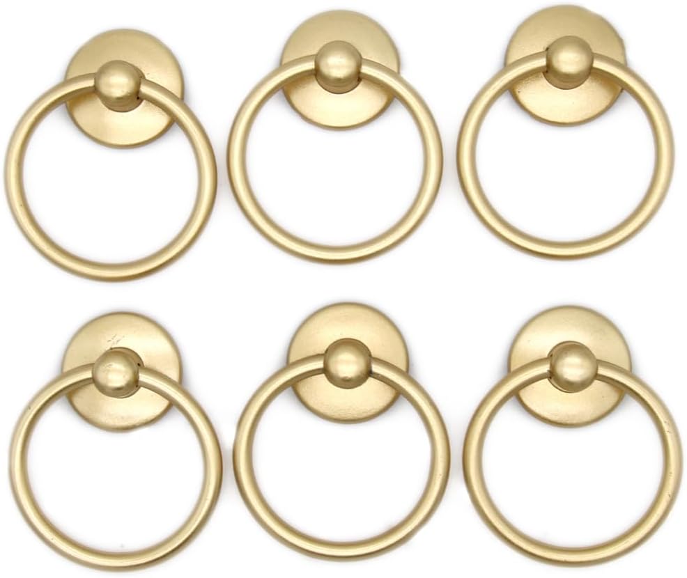 LXZ 6 PCs Cabinet Hardware Drop Ring Pulls Drawer Ring Handles, Ring Diameter 1-11/16-in (4.3 cm) (Golden)