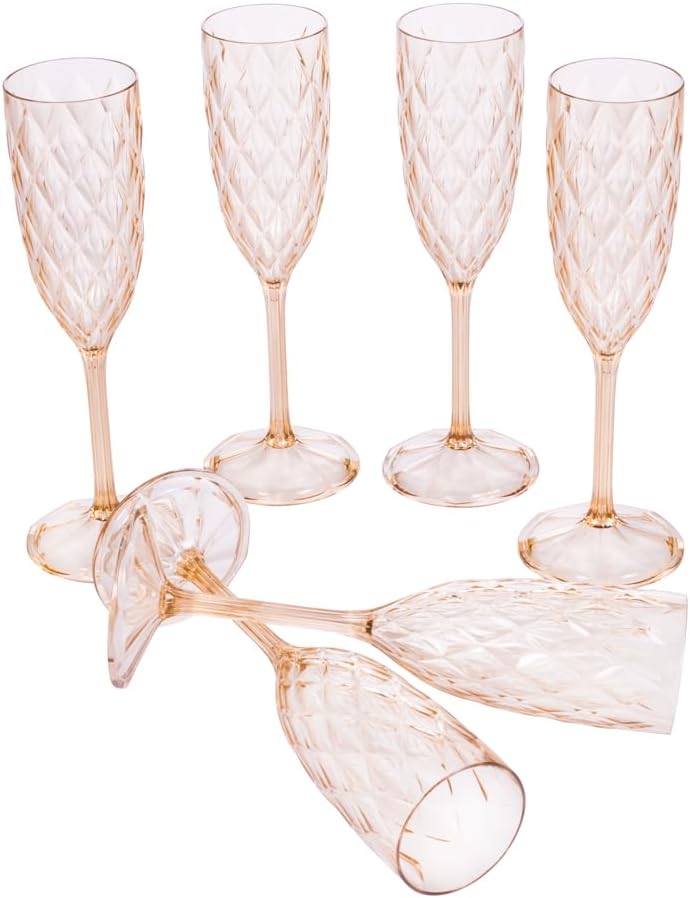 Plasutil Vintage Champagne Glasses | 6 Pieces | Unbreakable | Reusable | Acrylic Crystal Clear | 6.76 Oz
