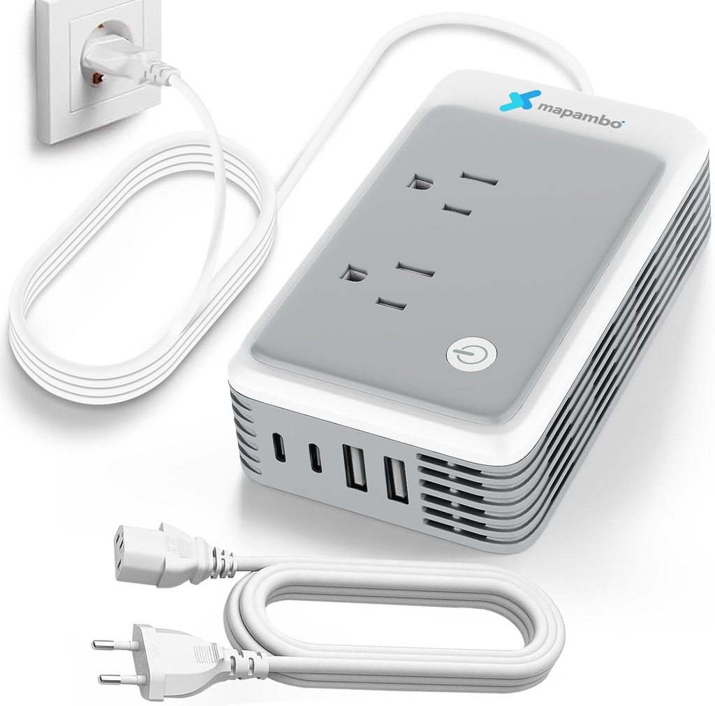220V to 110V Voltage Converter US to Europe for Curling Iron and Hair Straighteners, Power Converter for European Travel Plug Adapter with 2 USB A & 2 USB C Ports (Type C-Europe)