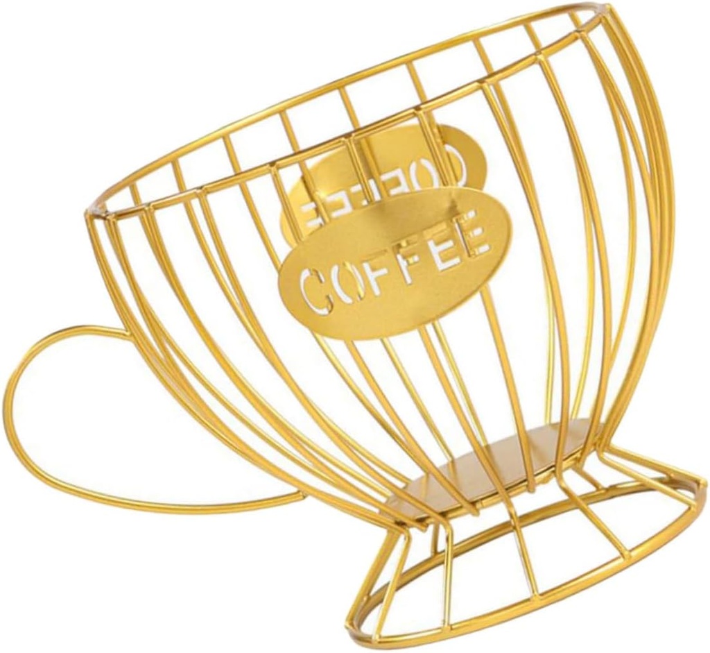 Ciieeo 1pc Geometric Iron Fruit Basket Stylish Snack Collection Storage Organizer for Kitchen Counter for Fruits Bags and Snacks Gold Tea Cup Style